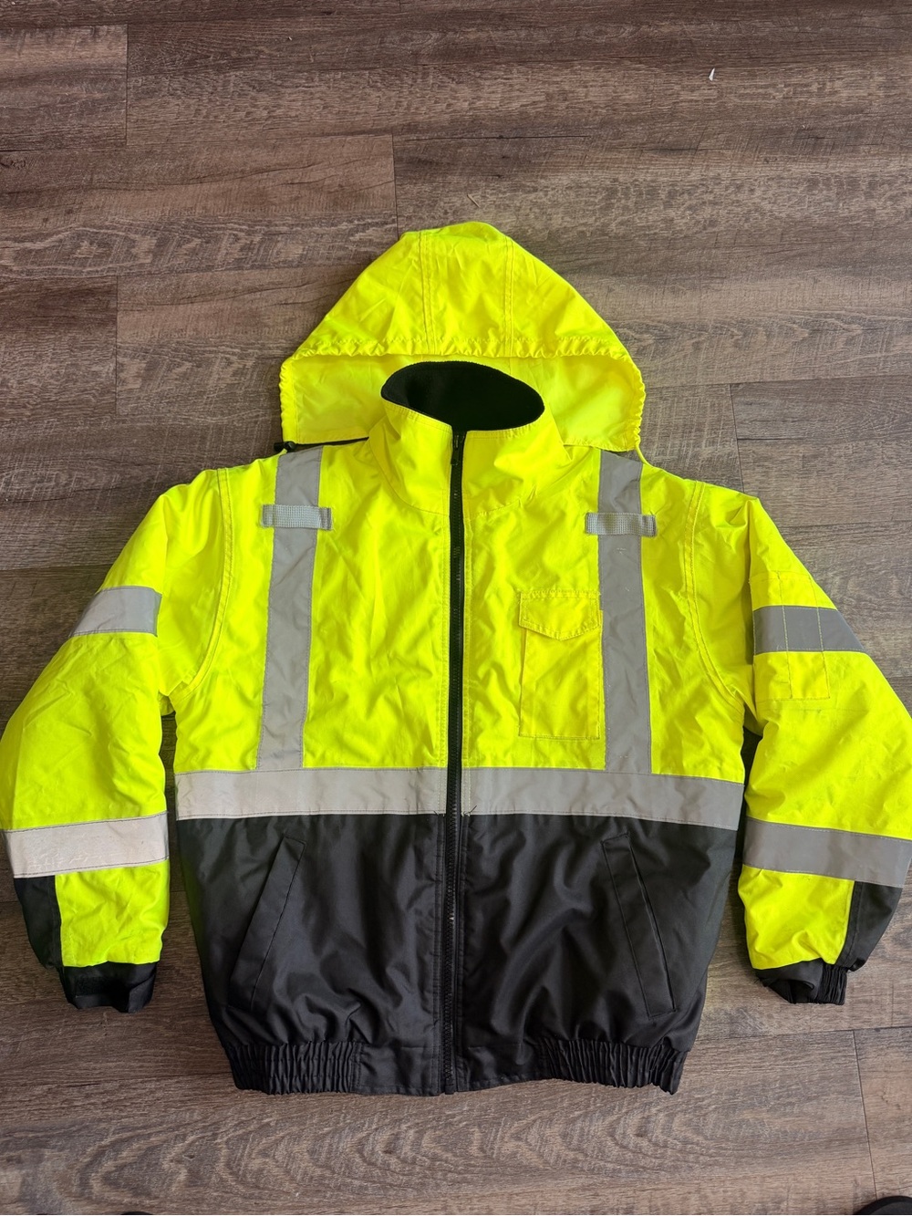 Hi-Vis Neon Yellow & Black Kids Safety Rain Jacket with Reflective Trim